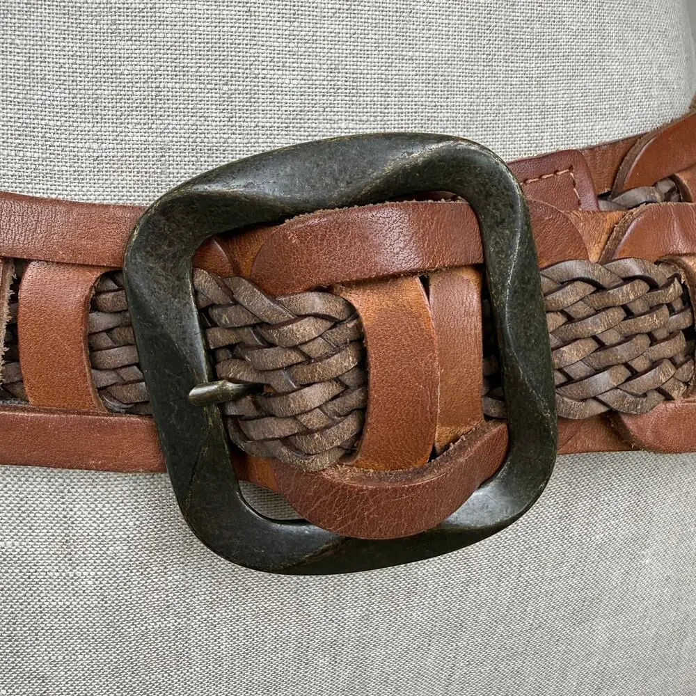 Vintage Y2K Levi's Genuine Leather Braided Belt Brown Woven Western Boho Size M